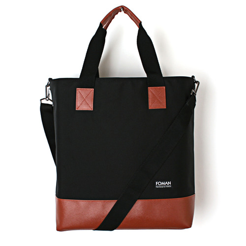 leather tote bag -black/brown-